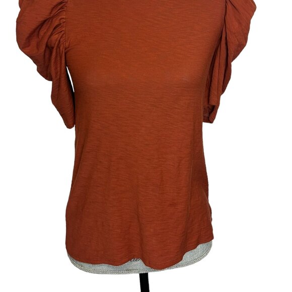 Nation LTD. Turtle Neck Puffed Mid Sleeve Women's Top Rust Orange - Size Small - Picture 2 of 8